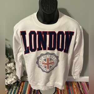 London Vasristy Letterman Crewneck Sweatshirt UK Unionjack Flag Chenille Letters